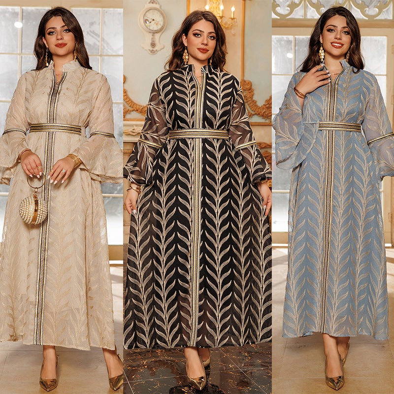 Embroidered Flared Sleeve Long Dress for Women - Image 1