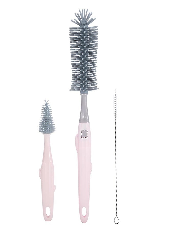 Kesttenn Baby Bottle Brush Kit,3-in-1 Water Bottle Brush for Bottles/Nipple/Cups & Narrow Straws, Cleaning Tools with 11" Long Brush & 6.3" Nipple Brush & 6.8" Straw Brush (Pink) - Image 1