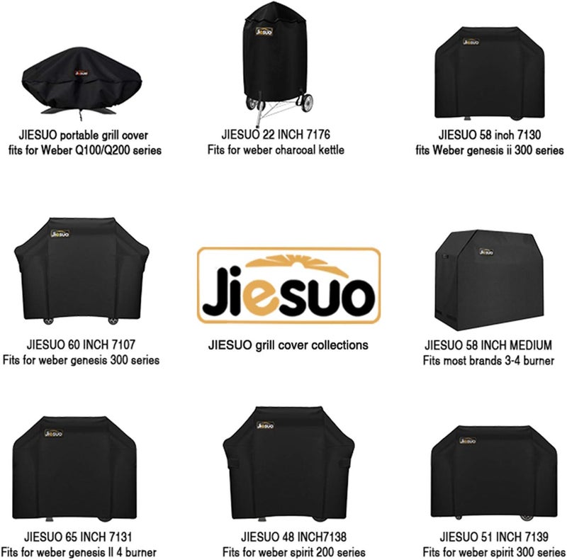 Jiesuo غطاء شواية غاز للشواء لـ ويبر سبيريت وسبيريت II 310: ثقيل متين مقاوم للماء مقاس 51 بوصة لثلاث شعلات مقاوم للعوامل الجوية من قماش ريبستوب لأغطية شوايات الشواء الخارجية - Image 3