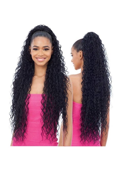 Long Curly Drawstring Ponytail 30”Synthetic Clip In Ponytail Extensions Black Color For Women Afro Curly Corn Wave Wavey Clip On Ponytail(1B)