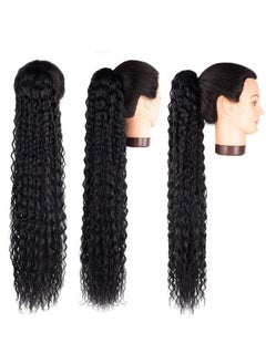 FASHION LINE Long Curly Drawstring Ponytail 30”Synthetic Clip In Ponytail Extensions Black Color For Women Afro Curly Corn Wave Wavey Clip On Ponytail(1B)  - Image 5