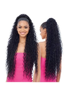FASHION LINE Long Curly Drawstring Ponytail 30”Synthetic Clip In Ponytail Extensions Black Color For Women Afro Curly Corn Wave Wavey Clip On Ponytail(1B)  - Image 2