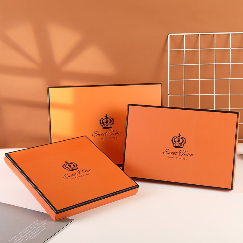 Simple Orange Silk Scarf Heaven And Earth Cover Gift Packaging Box Exquisite Gift Box Clothing Skin Care Products Light Luxury Gift Box - Image 1