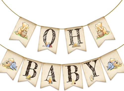 Unbala Classic Winnie Oh Baby Banner for Baby Shower Decorations Pooh First Birthday Supplies Bear Banners - Image 1