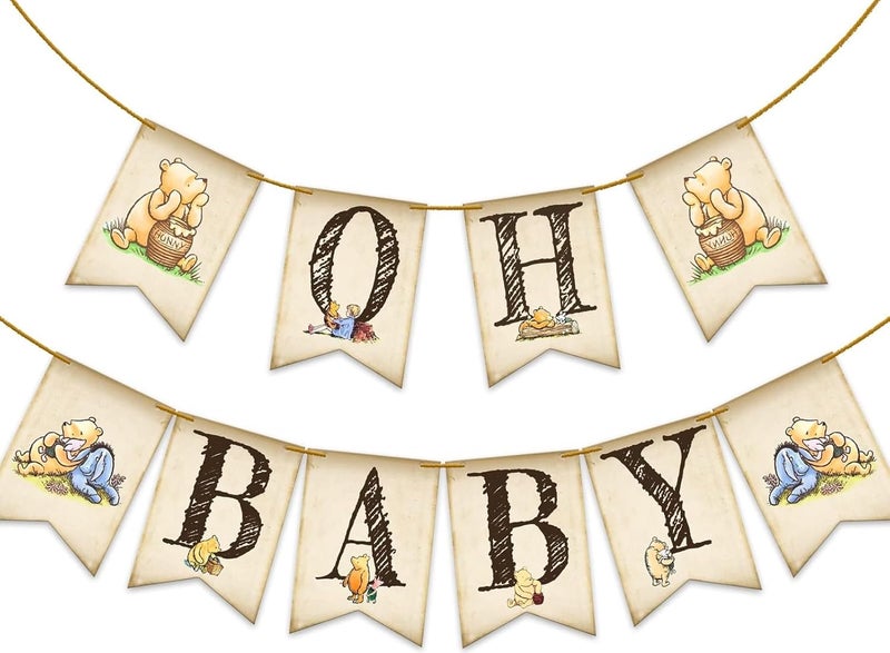 Unbala Classic Winnie Oh Baby Banner for Baby Shower Decorations Pooh First Birthday Supplies Bear Banners - Image 2
