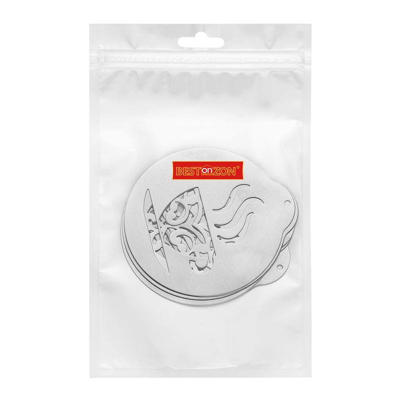 🔧 خمسة قوالب من الفولاذ المقاوم للصدأ لتزيين القهوة والكابوتشينو وأعمال الباريستا لتزيين الكعك - Image 1