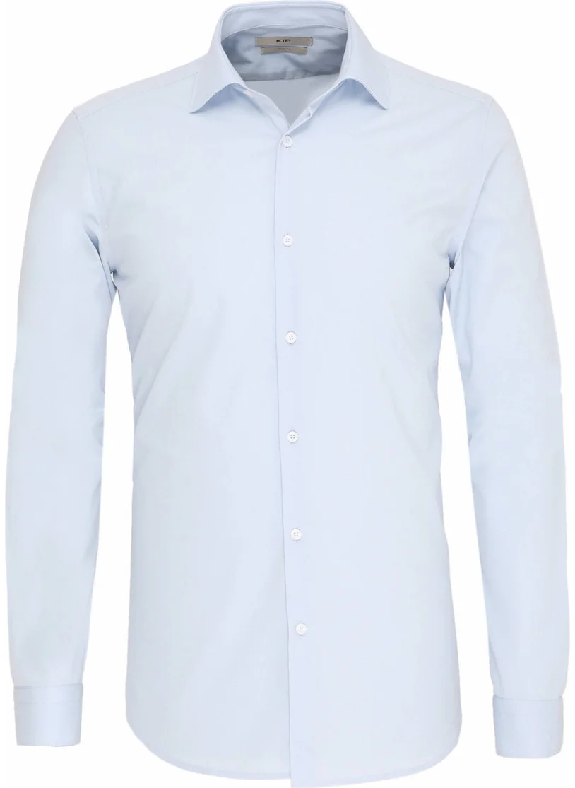 Kip Blue Plain Slim Fit Woven Classic Cotton Blend Shirt