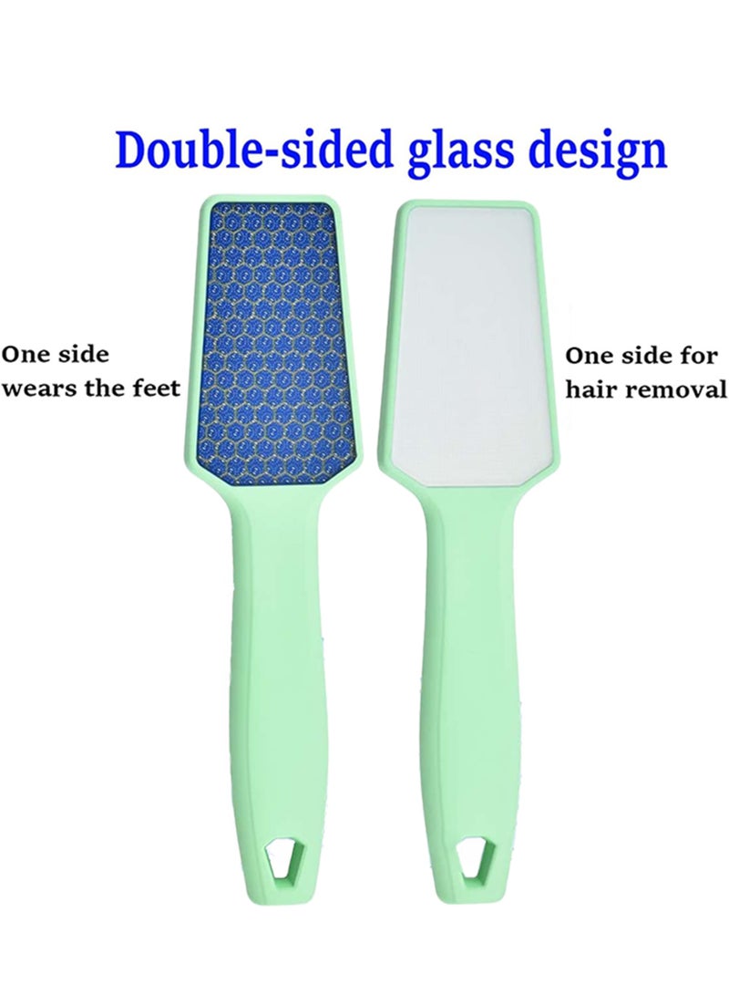 MiMi & BeiBei Hard Skin Remover and Hair Remover Foot File Dead Skin Remover Portable Pedicure Foot Cleaner Scraper Long Handle Glass Nano Foot File Crystal Hair Eraser Depilatory Stone Magic Crystal Hair Remover Green - Image 2