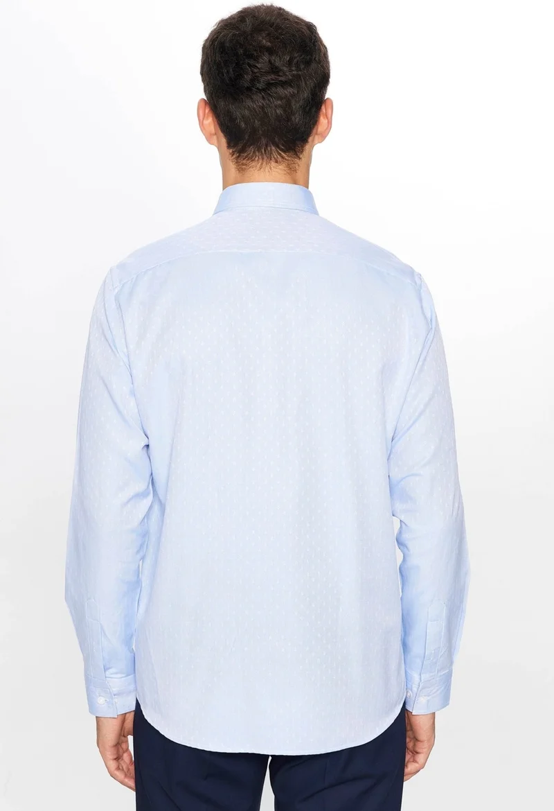 تودورس Men's Classic Fit Regular Cut Long Sleeve Cotton Easy Iron Dobby Blue Button-Down Collar Shirt