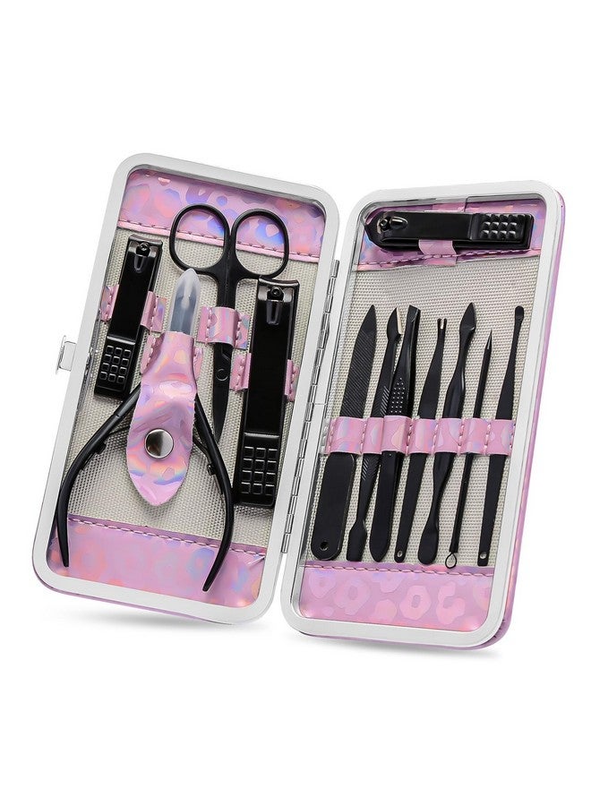 ANRUI Manicure Kit Nail Clippers Set Pedicure Kit, 12 Pieces Professional Grooming Kit, Stainless Steel Nail Care Kit for Women and Men with Luxurious Travel Case -Black - Image 1