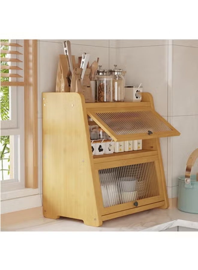 كيكي خزانة تخزين على سطح المطبخ بأبواب أكريليك - منظم جانبي للمخزن للتوابل والبهارات والأطباق والأوعية - Image 1