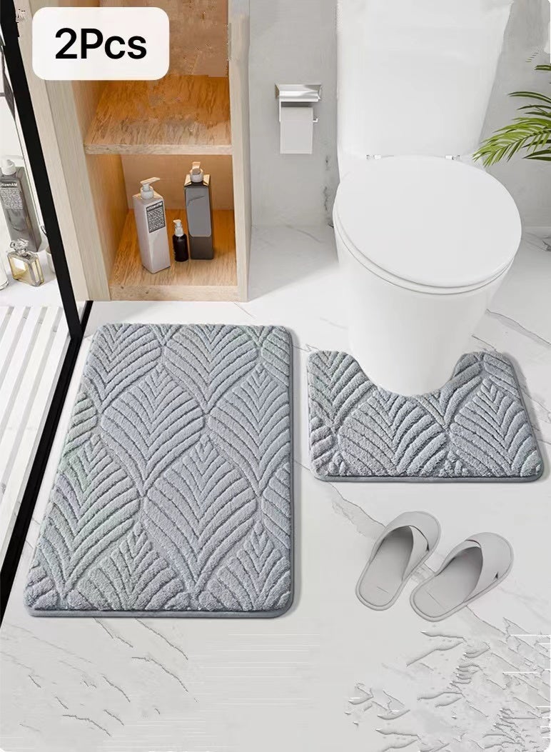 Kutis 2-Pieces Non-Slip Bath Mats, Bathroom Mats Quick-Drying, Highly Absorbent Mat For Tub, Toilet And Bathroom Floors Polyester Gray 80x50cm And 50x40cmgre - Image 1