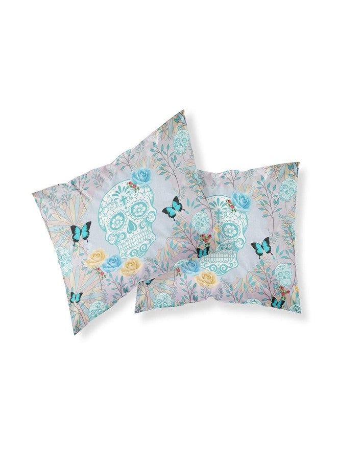 Feelyou Sugar Skull Duvet Cover Set Queen Size Skulls Pattern Bedding Set Bones Butterfly Roses Flowers Print Comforter Cover Set Blue Luxury Micorfiber Polyester Quilt Cover with 2 Pillow Shams - Image 3