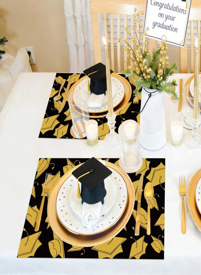 Lucleag 50PCS Graduation Paper Place Mats, Disposable Black Gold Graduation Hat Placemats Decorative Table Mat for Class of 2026 Congrats Grad Dinner Decor Party Supplies, 13.8 x 9.8 inch - Image 4