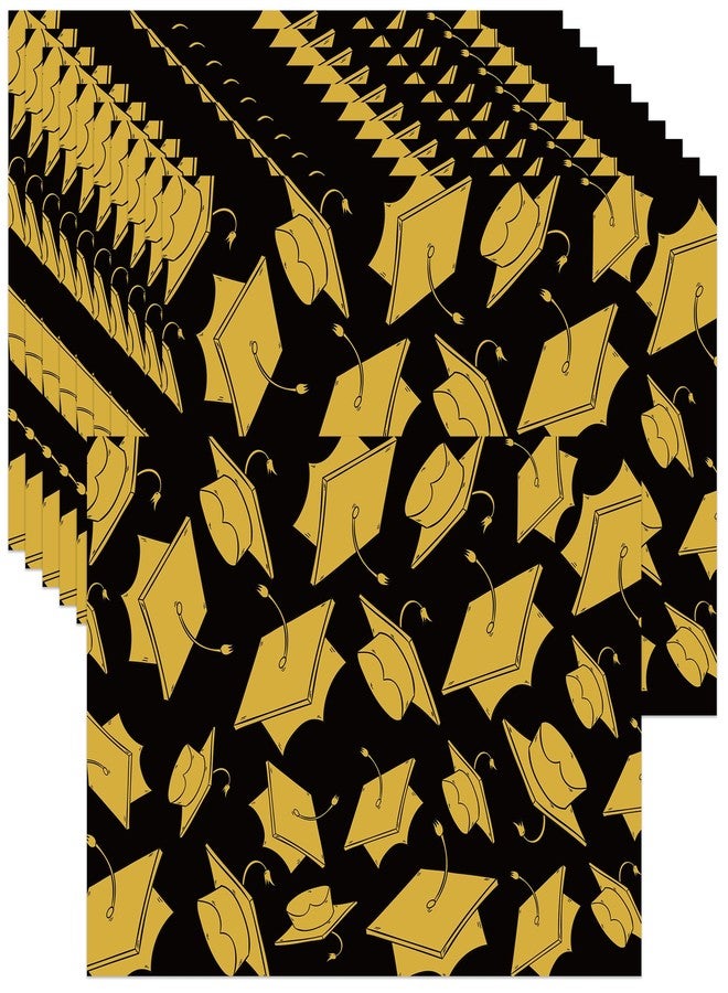 Lucleag 50PCS Graduation Paper Place Mats, Disposable Black Gold Graduation Hat Placemats Decorative Table Mat for Class of 2026 Congrats Grad Dinner Decor Party Supplies, 13.8 x 9.8 inch - Image 1