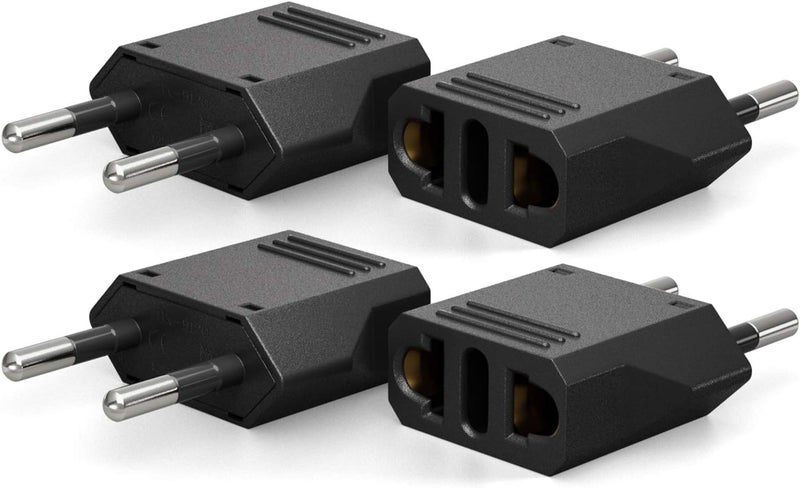 Unidapt European Travel Plug Adapter Type C - 4 Pack, US to Europe Pin Converter for Italy, Spain, Germany, France & More - Reliable Power Outlet Adaptor for EU Travel, Compact & Safe Design, Black - Image 1