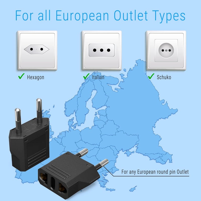 Unidapt European Travel Plug Adapter Type C - 4 Pack, US to Europe Pin Converter for Italy, Spain, Germany, France & More - Reliable Power Outlet Adaptor for EU Travel, Compact & Safe Design, Black - Image 4