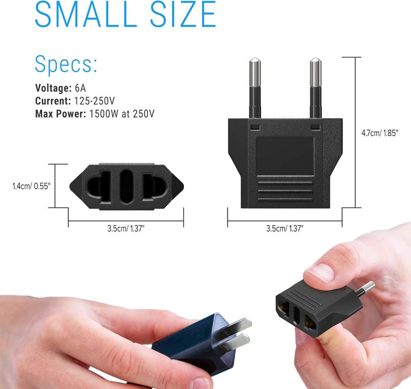 Unidapt European Travel Plug Adapter Type C - 4 Pack, US to Europe Pin Converter for Italy, Spain, Germany, France & More - Reliable Power Outlet Adaptor for EU Travel, Compact & Safe Design, Black - Image 3