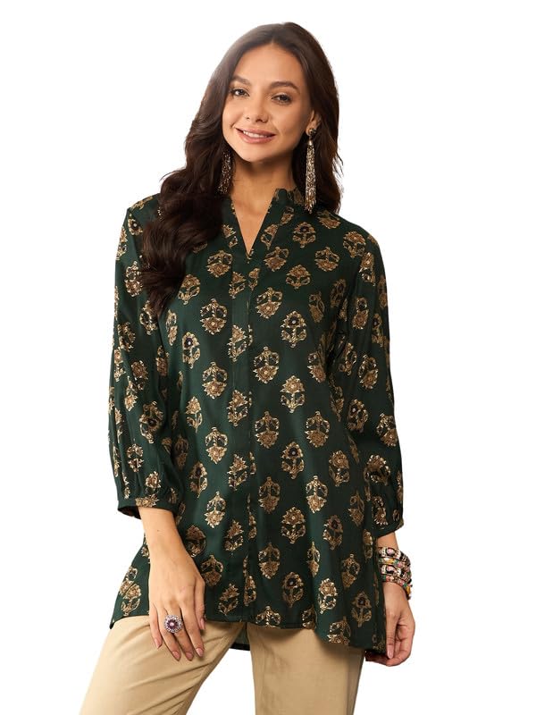 Vaamsi Women's Rayon Blend Floral Printed Top (VT1319_XXL_Green) - Image 1
