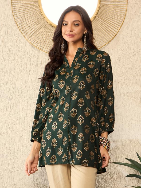 Vaamsi Women's Rayon Blend Floral Printed Top (VT1319_XXL_Green) - Image 2