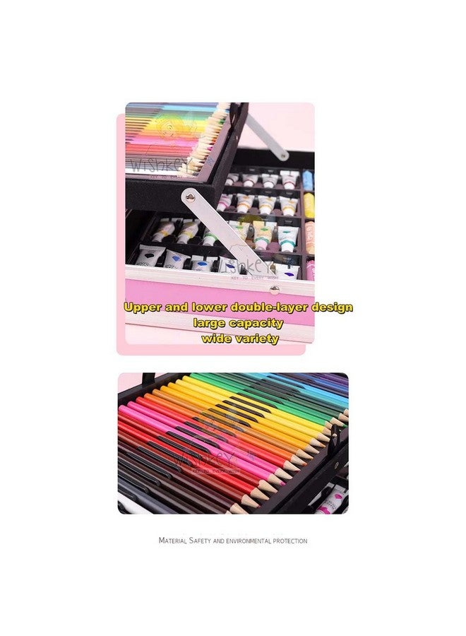 Wishkey مجموعة فنون WISHKEY 145 قطعة للأطفال مع حقيبة تخزين بموضوع اليونيكورن، مجموعة مستلزمات الفن والحرف للرسم والتلوين مع باستيل الزيت، ألوان مائية، أقلام ملونة، قلم رسم (عبوة من 1، وردي) - Image 4