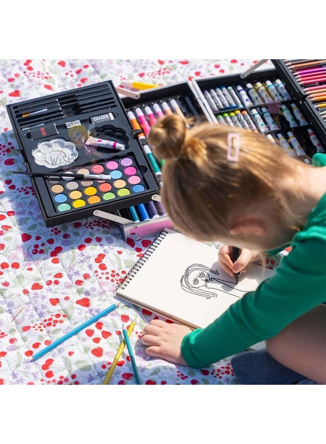 Wishkey مجموعة فنون WISHKEY 145 قطعة للأطفال مع حقيبة تخزين بموضوع اليونيكورن، مجموعة مستلزمات الفن والحرف للرسم والتلوين مع باستيل الزيت، ألوان مائية، أقلام ملونة، قلم رسم (عبوة من 1، وردي) - Image 3