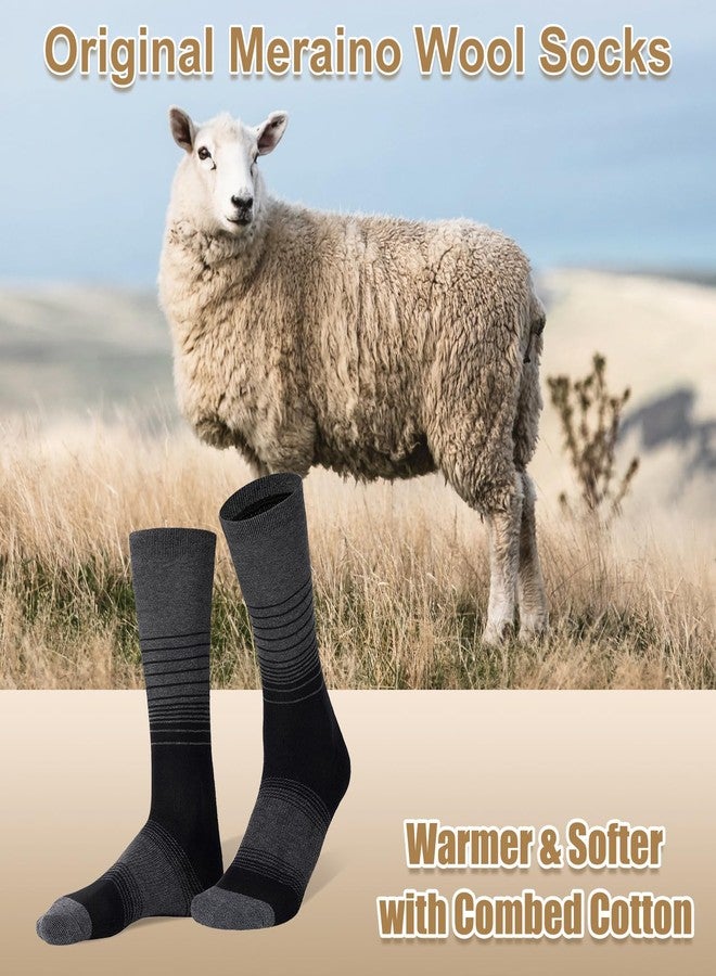FITRELL 4 Pack Men's Merino Wool Hiking Socks, Wicking Cushioned, Warm Thermal Lightweight Boot Crew Dress Socks, Black, Large, Shoe Size 9-12 - Image 2