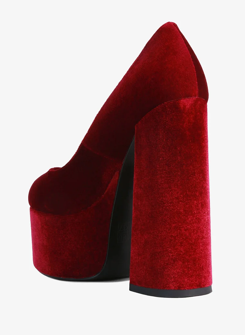 London Rag Burgundy Platform Heel Velvet Pumps
