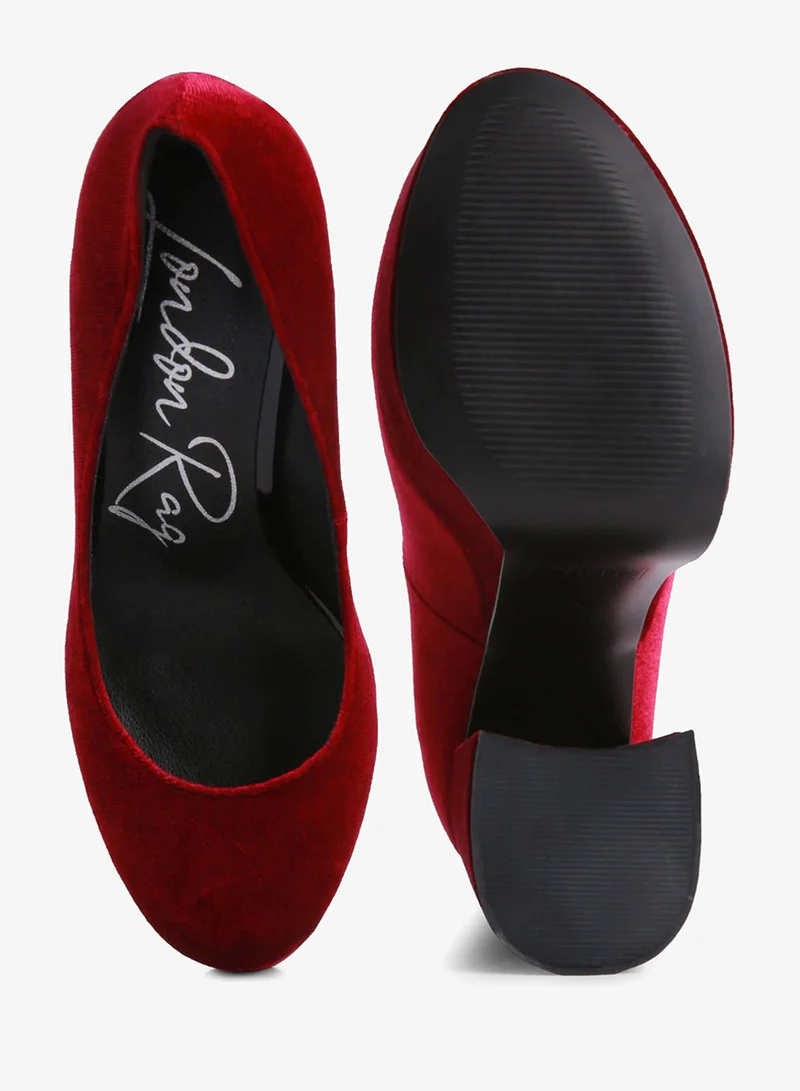 London Rag Burgundy Platform Heel Velvet Pumps