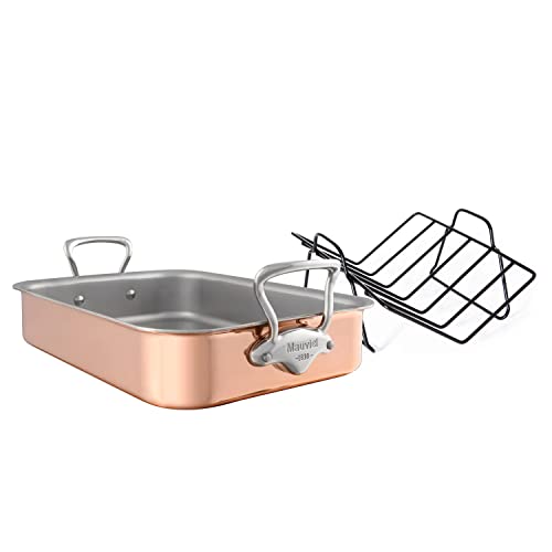 Mauviel M'Heritage 150 S 1.5mm Polished Copper & Stainless Steel Roasting Pan With Rack, And Cast Stainless Steel Handles, 15.7 x 11.8-in, Made In France - Image 1