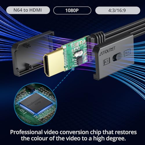 AUTOUTLET N64 to HDMI Adapter, Supports 1080P(60hz) Output, 4:3 & 16:9 Aspect Ratio Switch, Retro Gaming Converter for N64, NGC, SNES on Modern TVs - Image 2
