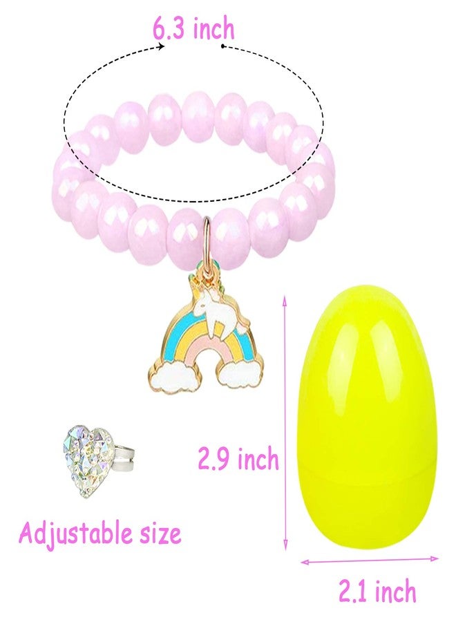 VLUSSO Party Favors in the Nature of Small Toys Easter Eggs Easter Basket Stuffers Fillers Filled 4 Pack Eggs with Colorful Bracelet Girls Inside Colorful Pre Plastic For Kids Gifts - Image 3