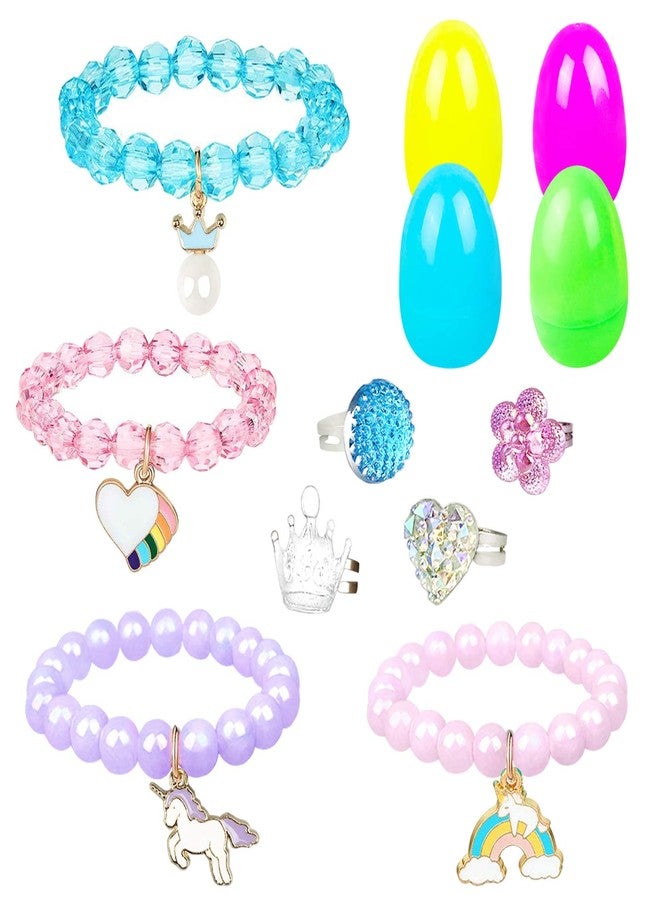 VLUSSO Party Favors in the Nature of Small Toys Easter Eggs Easter Basket Stuffers Fillers Filled 4 Pack Eggs with Colorful Bracelet Girls Inside Colorful Pre Plastic For Kids Gifts - Image 1