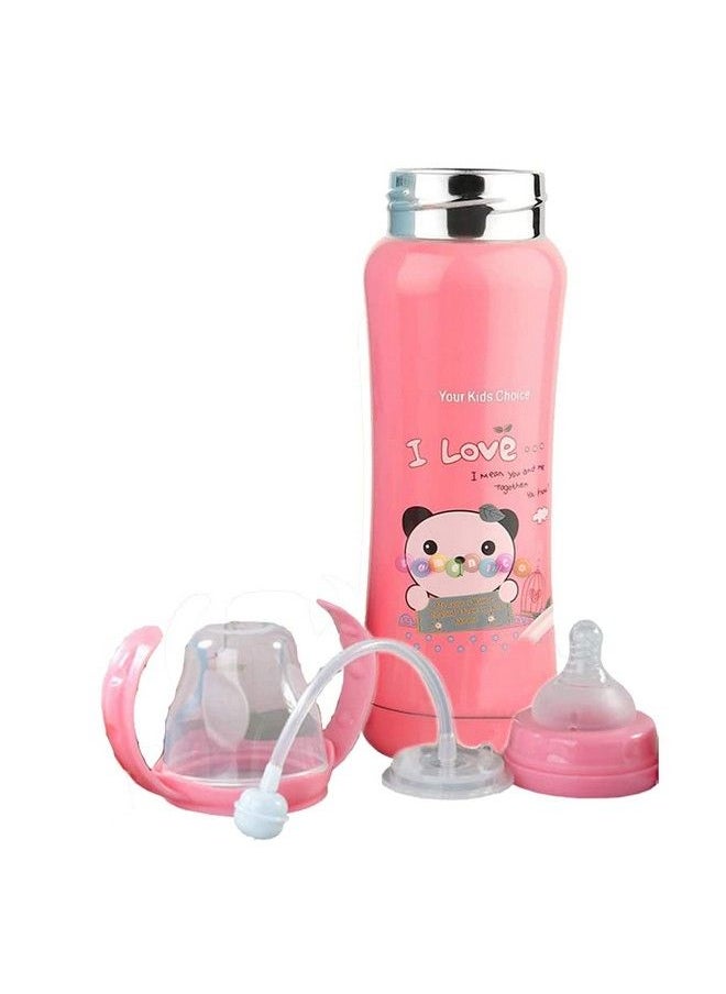 DOMENICO - Stainless Steel Thermal Insulation Baby Feeding Bottle For New Born Baby Toddler Bpa Free Stylish Design With Handles 240 Ml (Pinkrandom Print) - Image 1