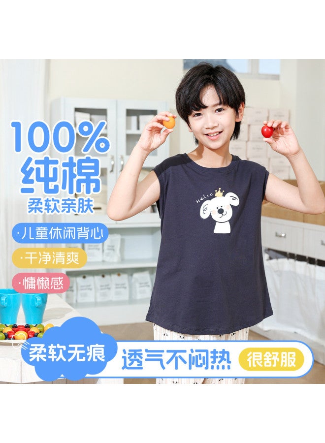 Fenton High-count Pure Cotton  Boys' Sport Summer Thin Sleeveless T-shirt For Layering Or Outerwear - Image 2