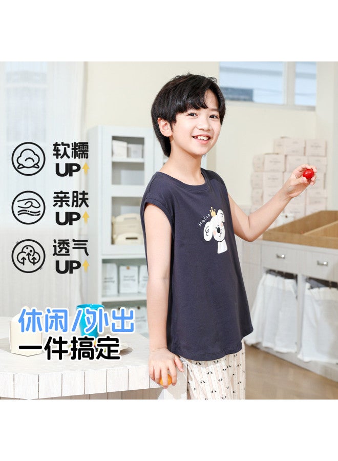 Fenton High-count Pure Cotton  Boys' Sport Summer Thin Sleeveless T-shirt For Layering Or Outerwear - Image 3