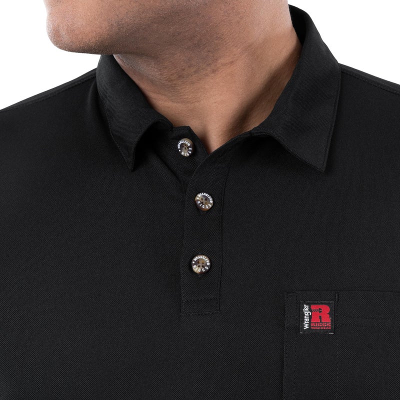 Wrangler Riggs Workwear Men's Short Sleeve Performance Pocket Polo, Black - Image 2