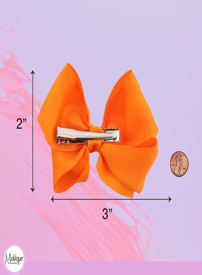 موتيك أكسيسوريز ربطة شعر من قماش غروغرين مقاس 3 بوصات للفتيات الصغيرات - طقم من قطعتين (برتقالي) - Image 4