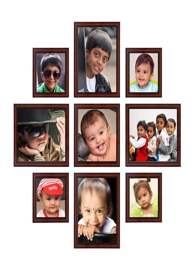 AJANTA ROYAL Set of 9 Individual Family Photo Frames for Wall Decoration Large for Living/Drawing Room (4-8x10 Inch, 4-6x6 Inch & 1-8x8 Inch) : A-74 (Brown) - Image 1
