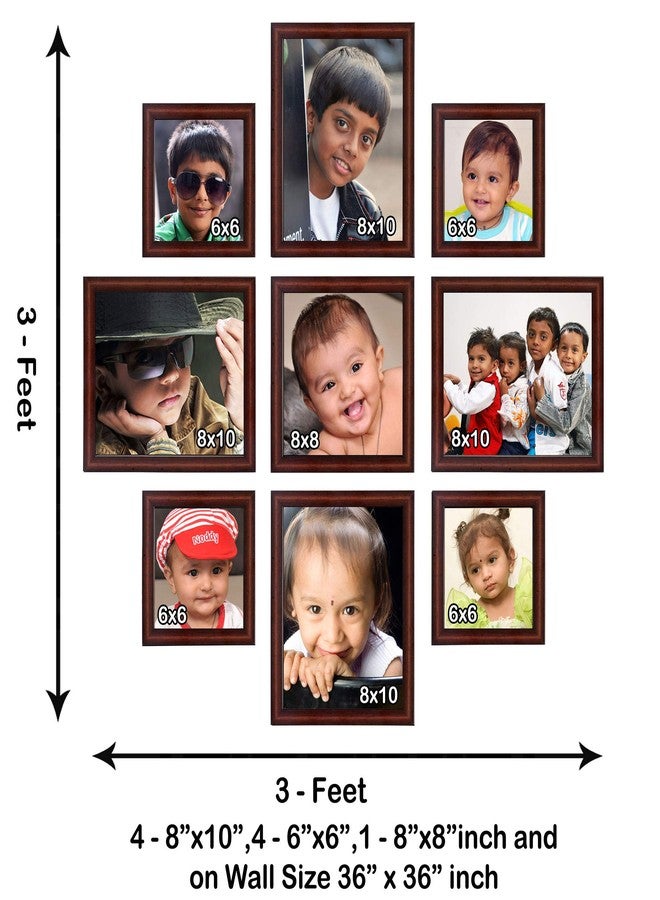 AJANTA ROYAL Set of 9 Individual Family Photo Frames for Wall Decoration Large for Living/Drawing Room (4-8x10 Inch, 4-6x6 Inch & 1-8x8 Inch) : A-74 (Brown) - Image 2