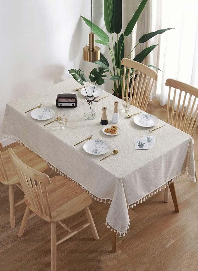 ثمانية فيبيهاوس مفرش طاولة من القطن والكتان مع شرابة مفرش طاولة مستطيل لحفلات الزفاف وأعياد الميلاد والمنزل والمطبخ والحديقة، بيج 140 × 200 سم مفرش طاوله طعام غطاء طاولة طعام مفرش طاوله بيج - Image 1