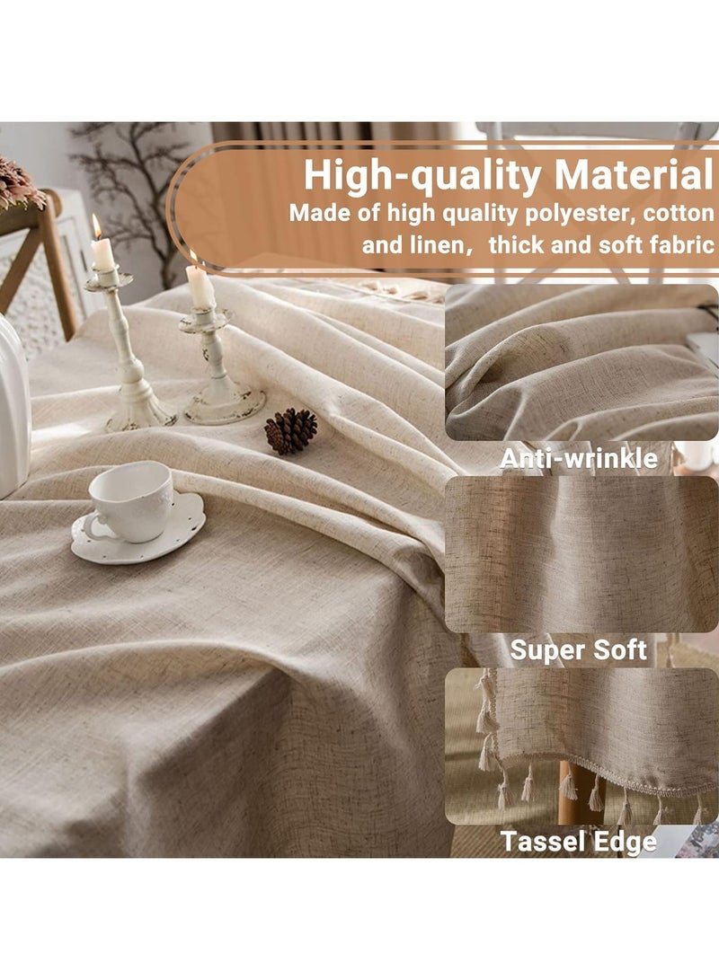 ثمانية فيبيهاوس مفرش طاولة من القطن والكتان مع شرابة مفرش طاولة مستطيل لحفلات الزفاف وأعياد الميلاد والمنزل والمطبخ والحديقة، بيج 140 × 200 سم مفرش طاوله طعام غطاء طاولة طعام مفرش طاوله بيج - Image 2