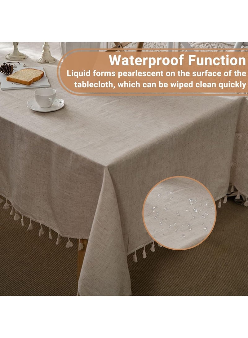 ثمانية فيبيهاوس مفرش طاولة من القطن والكتان مع شرابة مفرش طاولة مستطيل لحفلات الزفاف وأعياد الميلاد والمنزل والمطبخ والحديقة، بيج 140 × 200 سم مفرش طاوله طعام غطاء طاولة طعام مفرش طاوله بيج - Image 3