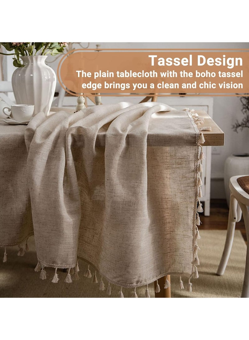 ثمانية فيبيهاوس مفرش طاولة من القطن والكتان مع شرابة مفرش طاولة مستطيل لحفلات الزفاف وأعياد الميلاد والمنزل والمطبخ والحديقة، بيج 140 × 200 سم مفرش طاوله طعام غطاء طاولة طعام مفرش طاوله بيج - Image 4