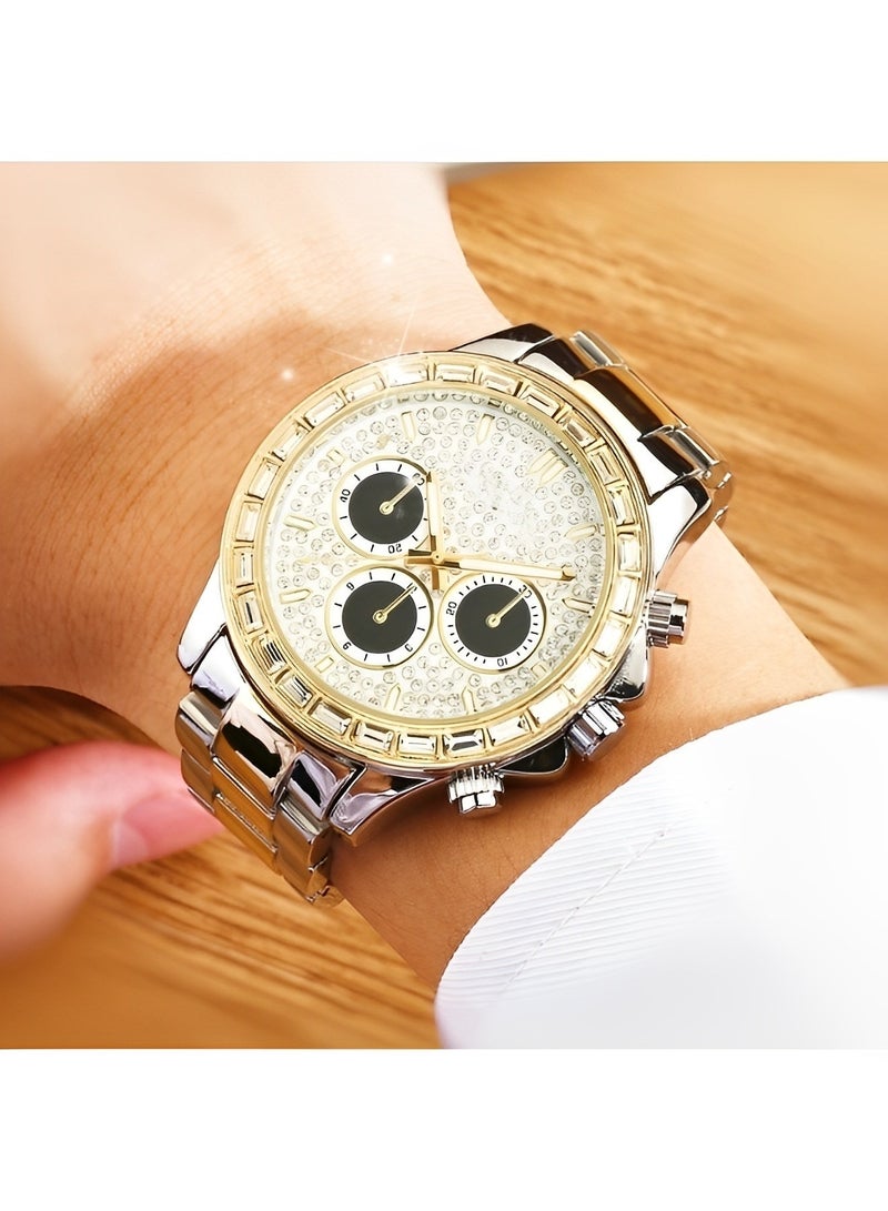 REOCLE Unisex Diamond Watches Quartz Watch with Diamond-set Round Dial & Stainless Steel Watch Strap Luxury Business Dress Wrist Watch - Image 5