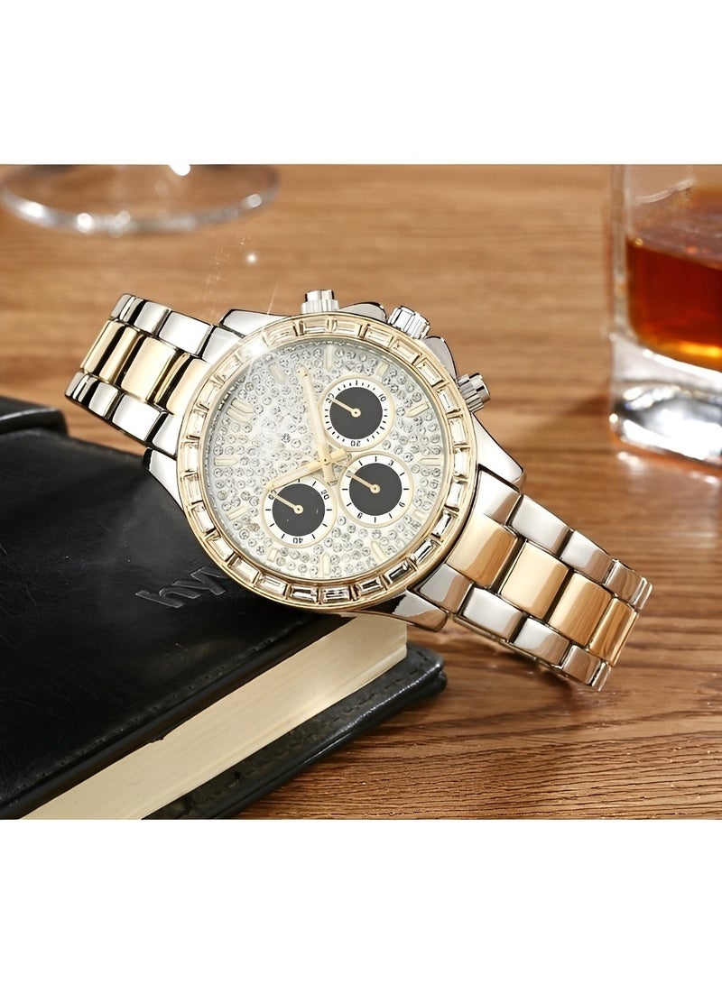 REOCLE Unisex Diamond Watches Quartz Watch with Diamond-set Round Dial & Stainless Steel Watch Strap Luxury Business Dress Wrist Watch - Image 2