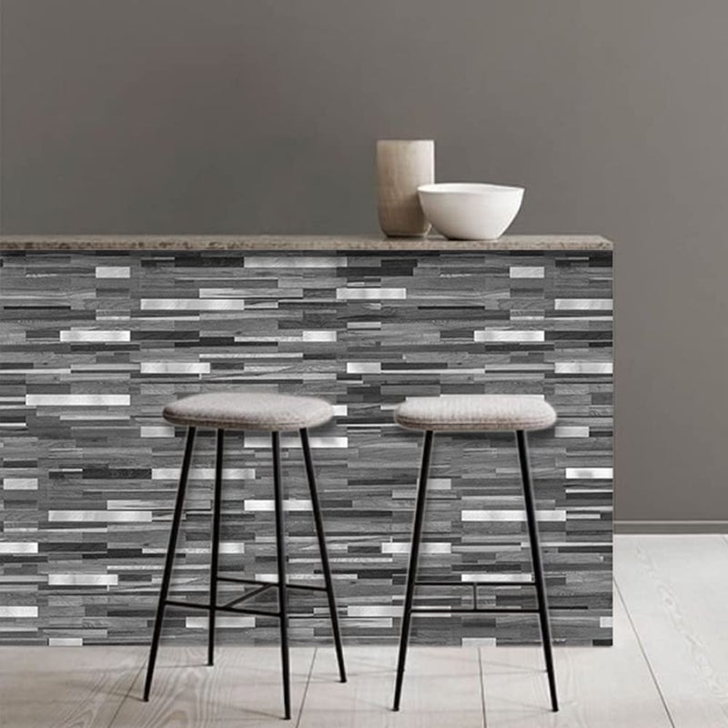AULIGET 20 Sheets Peel and Stick Backsplash, Black & Grey Wood Look PVC Mixed Metal Stick on Backsplash Tiles for Kitchen - Image 4