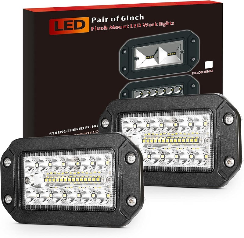 BUNKER INDUST مجموعة أضواء LED قابلة للتثبيت المباشر من BUNKER INDUST، عدد 2 قطعة، بقطر 6 بوصات، تحتوي على شعاعين مزدوجين (شعاع نقطي وشعاع عريض)، بقوة إضاءة تبلغ 6000 لومن، مزودة بثلاثة أصفاف من اللمبات، مناسبة للاستخدام أثناء القيادة في الطرق الوعرة، ومقاومة للماء، ومثالية لاستخدامها في عربات الجولف، والشاحنات، والجرارات، والسيارات الرياضية الفاخرة (SUV)، والمركبات الرباعية العجلات (4x4)، والمركبات الجبلية (ATV). - Image 1