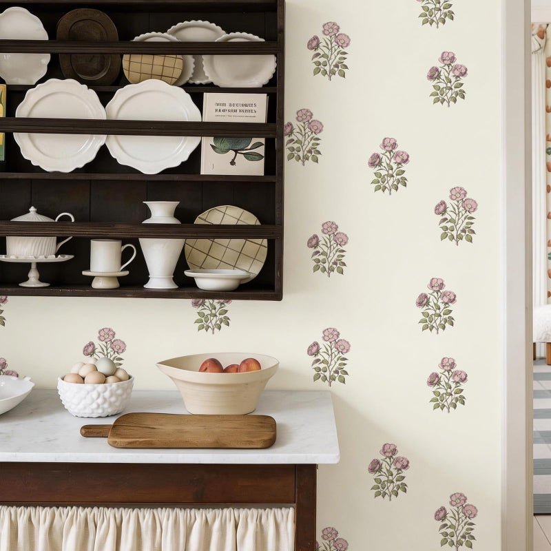 LUKUUI Beige Floral Wallpaper Vintage Rose Peel and Stick Wallpaper Waterproof Contact Paper Removable Self Adhesive Drawer Liner Decoration Paper for Walls - 17.3â€Ã—196.8â€ - Image 4