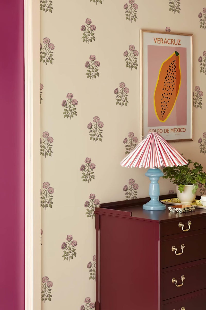 LUKUUI Beige Floral Wallpaper Vintage Rose Peel and Stick Wallpaper Waterproof Contact Paper Removable Self Adhesive Drawer Liner Decoration Paper for Walls - 17.3â€Ã—196.8â€ - Image 2